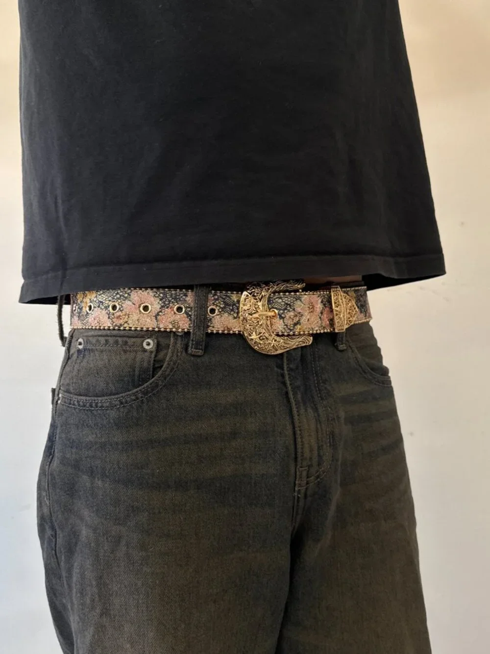 Dark Tapestry Floral Carved Western Belt